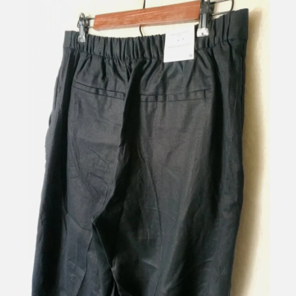 Banana Republic Hayden Wide Leg Linen Blend Pull On Pants Black Size Large NWT